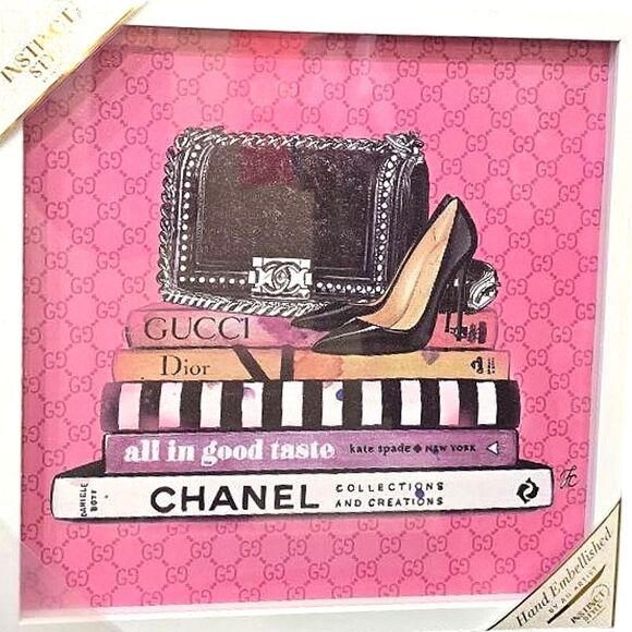 Instinct Style Chanel/Gucci Handbag Bookstack HandEmbellished Framed Wall Decor